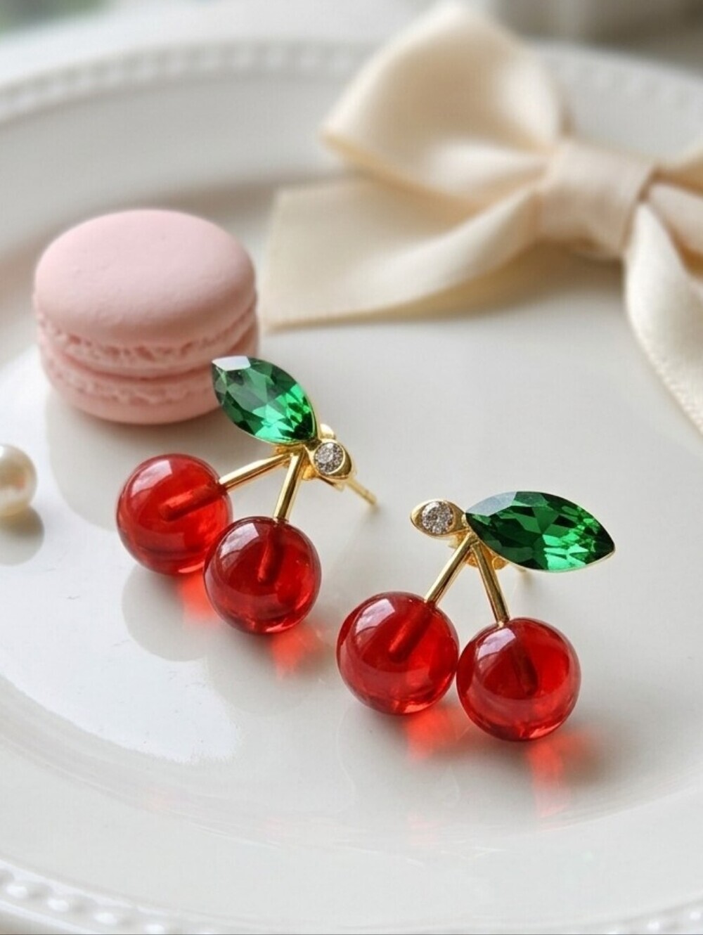 Red Cherry Acrylic Stud Earrings Gold Tone 925 Silver Post Coquette Coconut Girl